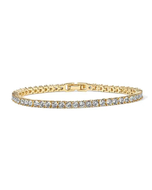 Pulsera tenis dorada con cristales