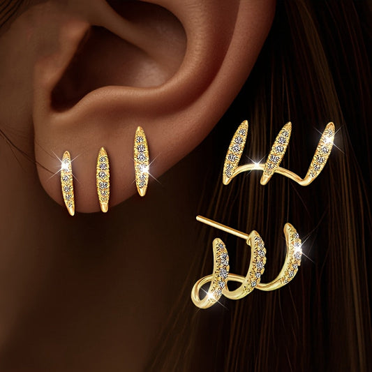Pendientes trepadores de tres garras con strass, vista 2