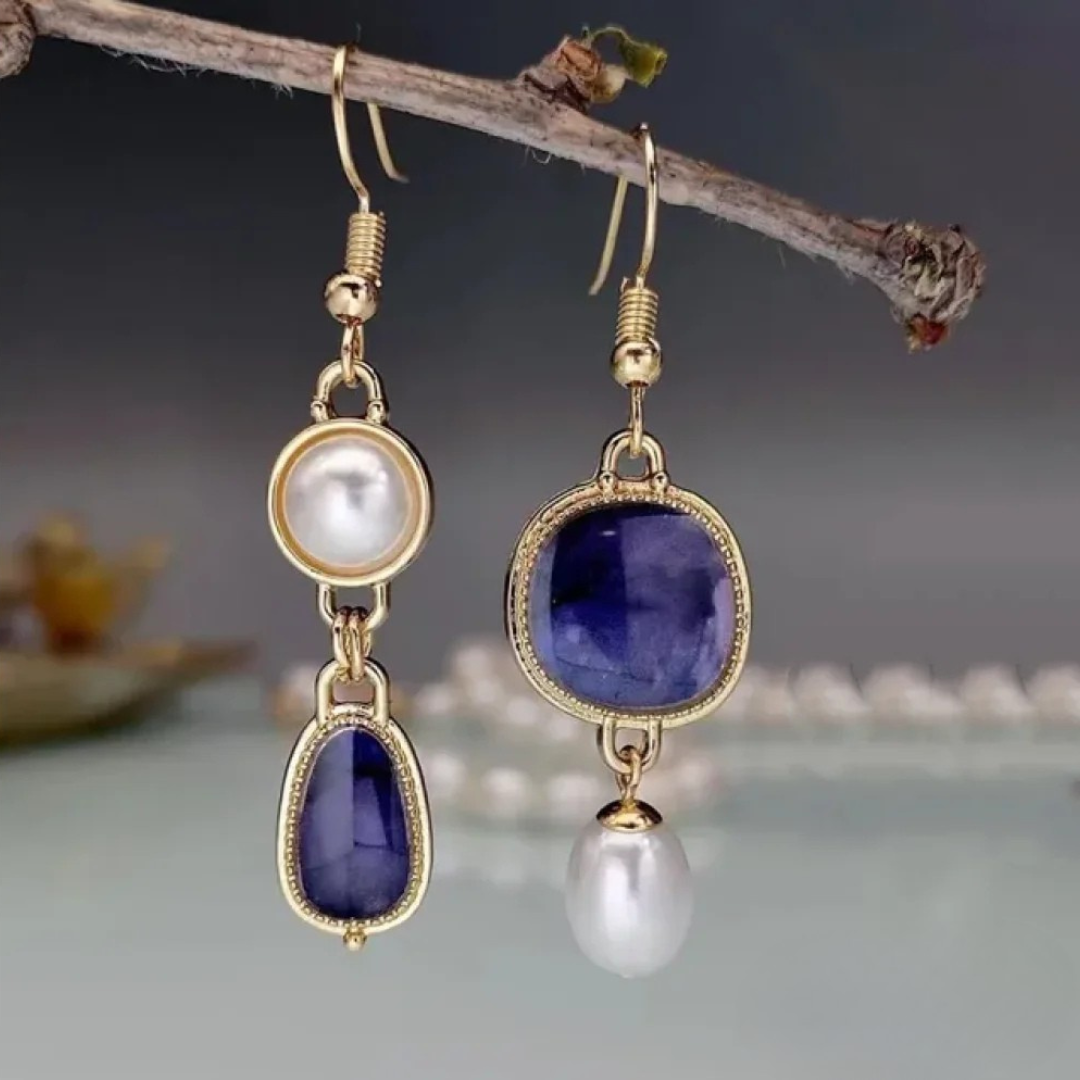 Pendientes con piedra azul y perla