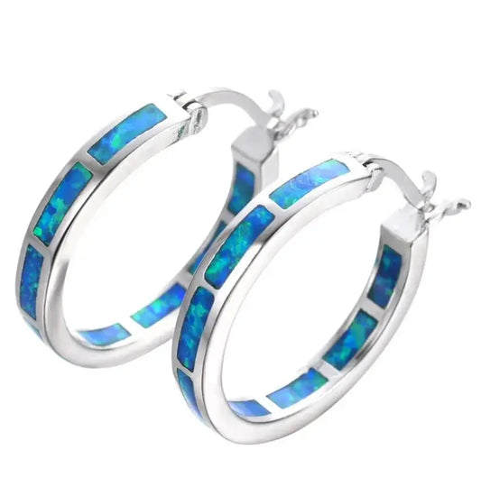 Aros plateados con piedra opalina azul, vista 2