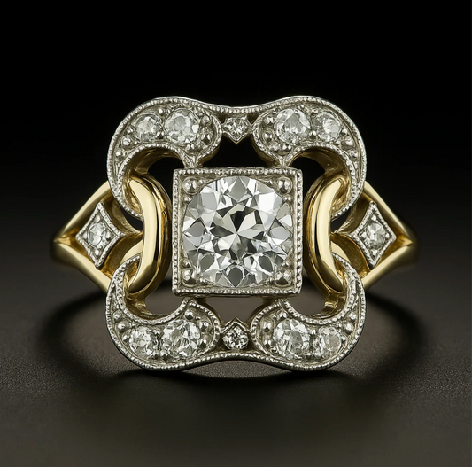 Anillo clásico dorado con circonitas, vista 2