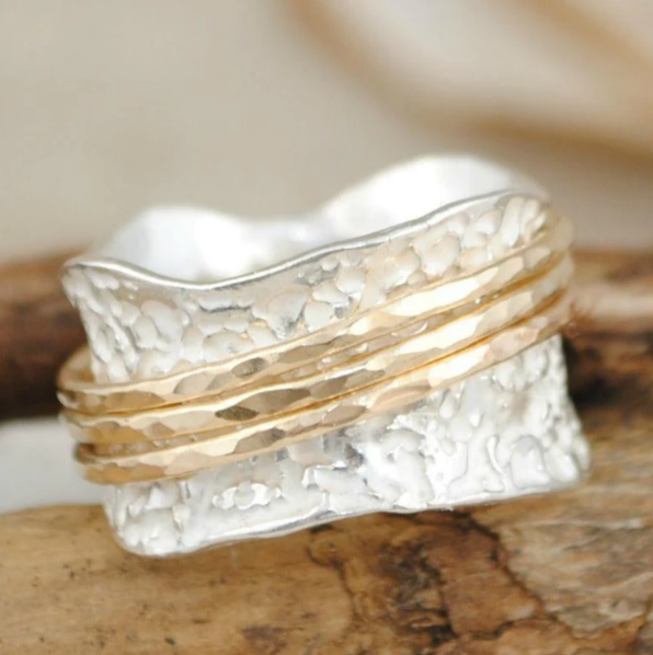 Anillo giratorio dorado y plateado