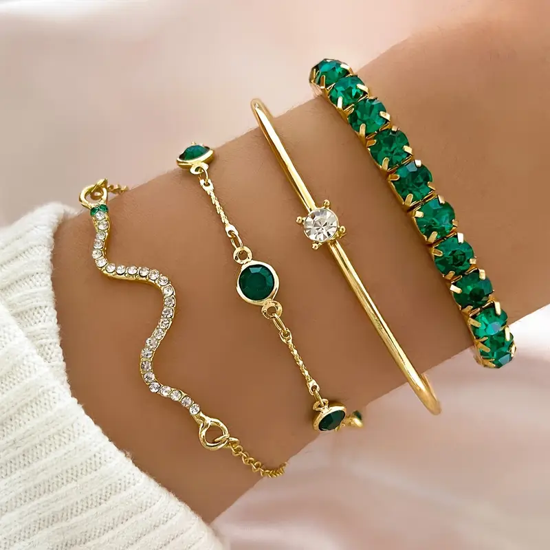 Set de pulseras vintage con circonitas verdes