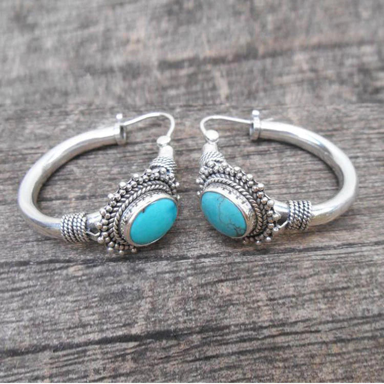 Pendientes plateados con piedra turquesa, vista 4