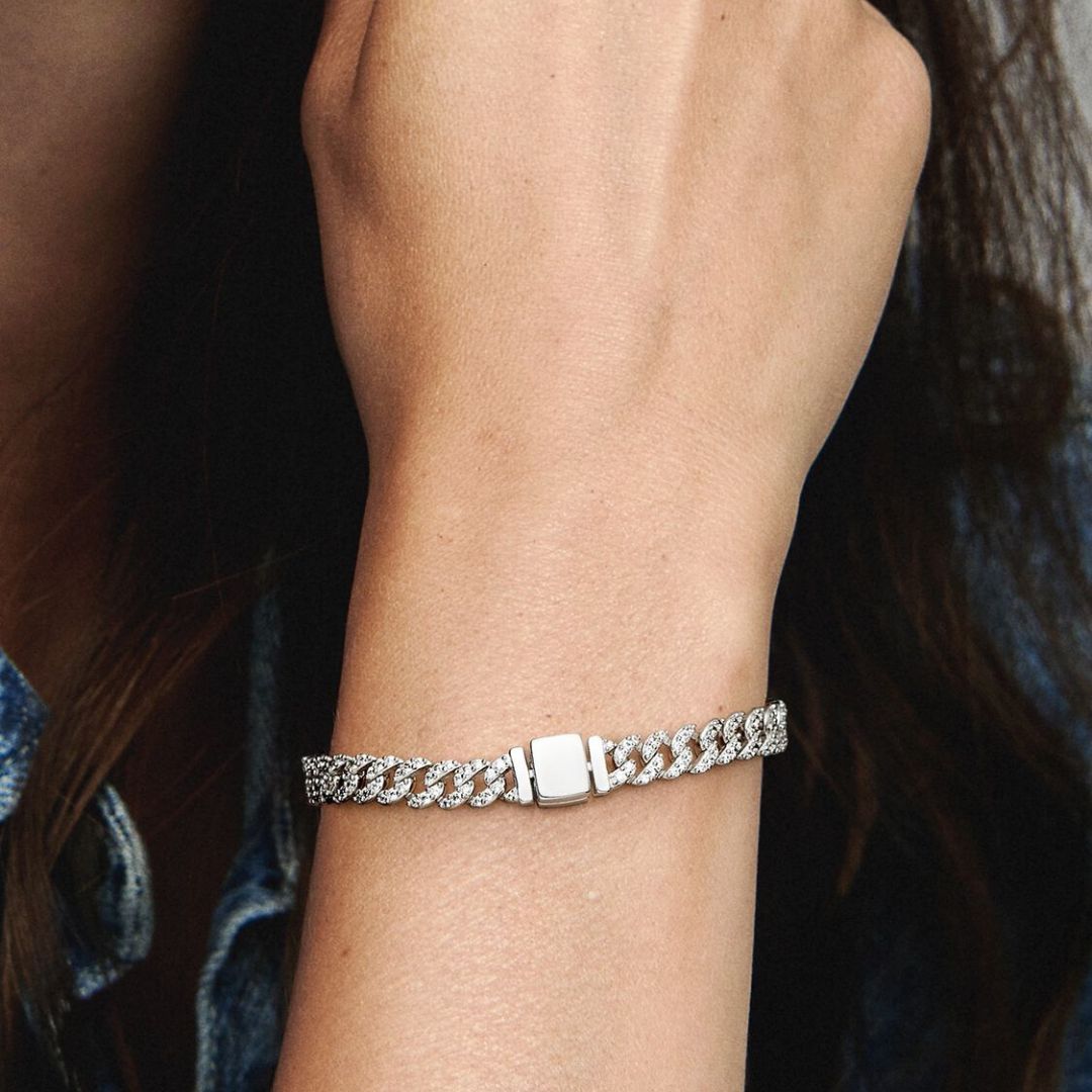 Pulsera de eslabones cubanos con circonitas, vista 7