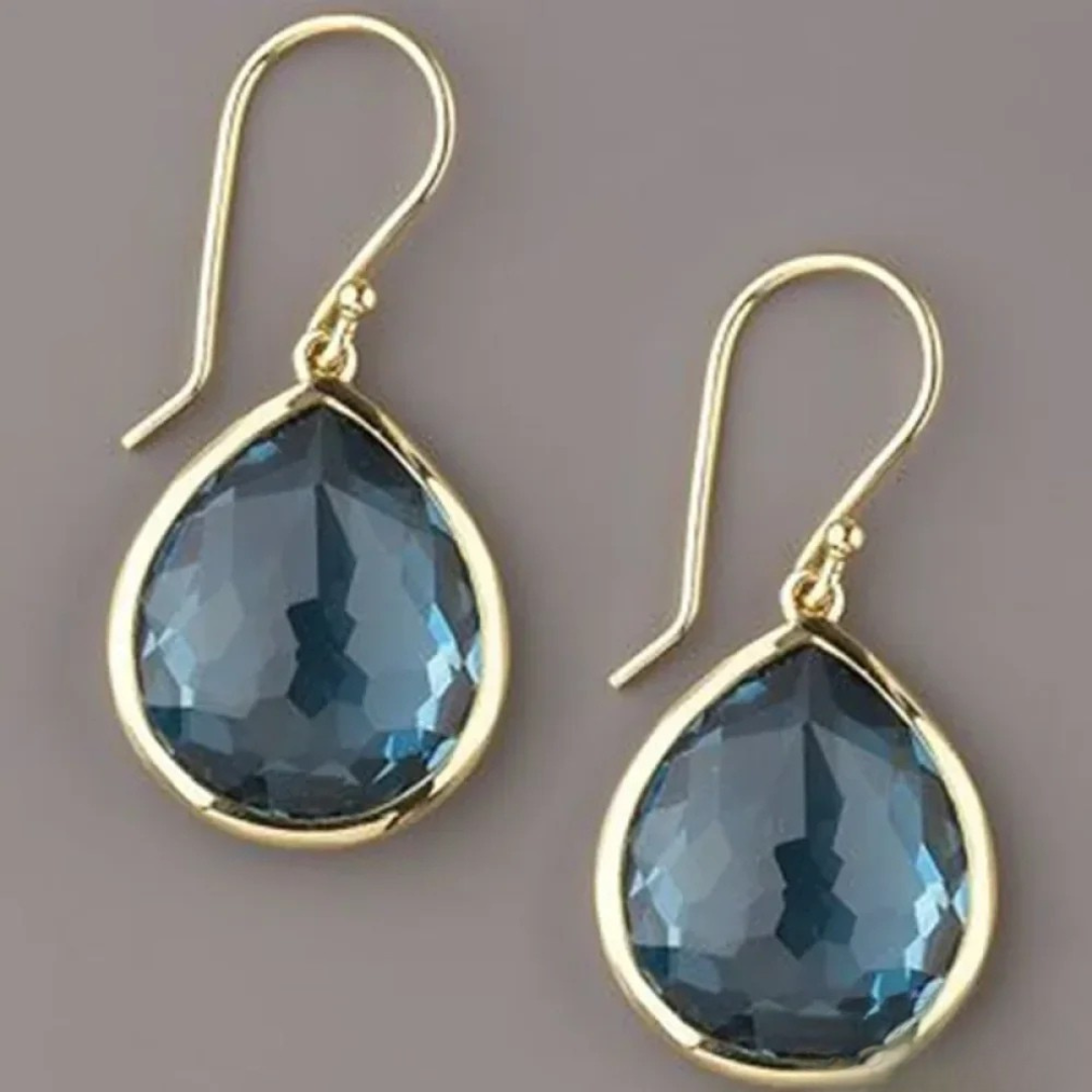 Pendientes largos retro con cristales azules