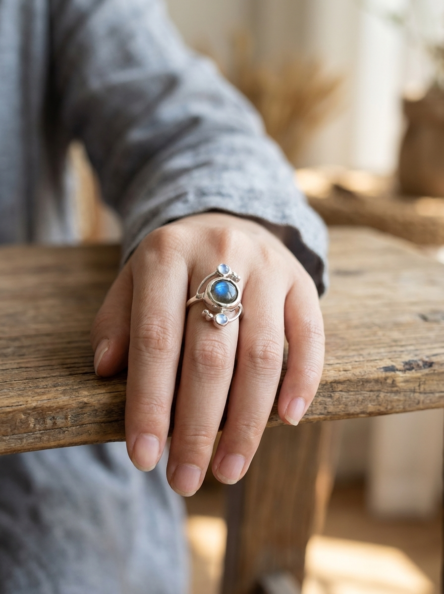 Anillo plateado con piedra turquesa