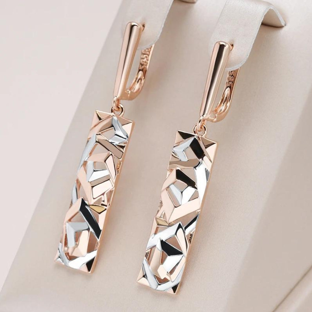 Pendientes largos geométricos rosados