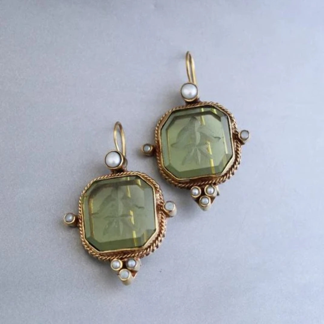 Pendientes vintage con cristal verde