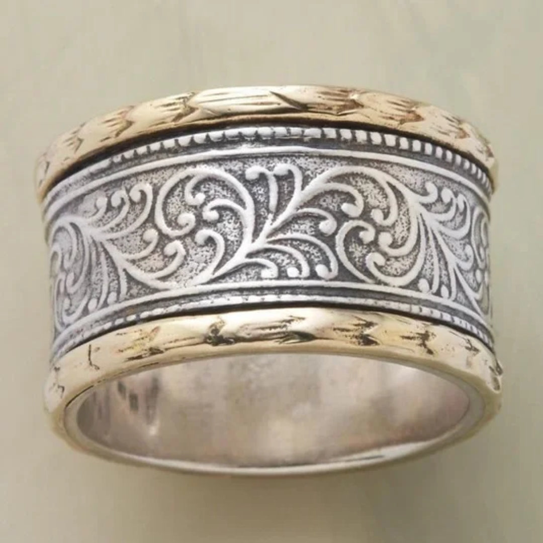 Anillo vintage ancho dorado y plateado