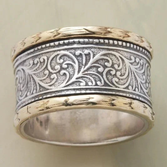 Anillo vintage ancho dorado y plateado