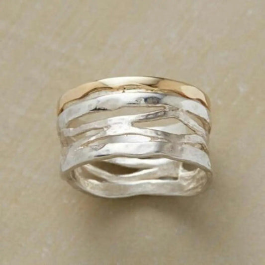 Anillo vintage calado dorado y plateado