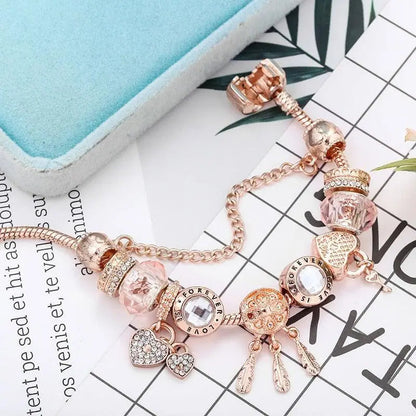 Pulsera de atrapasueños rosa con abalorios