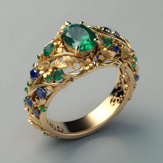 Anillo con piedras verdes y azules