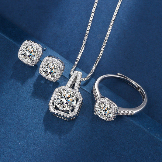 Conjunto de anillo, collar y pendientes cuadrados, vista 2