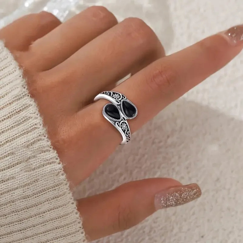 Anillo ajustable de flor con piedra opalina, vista 3