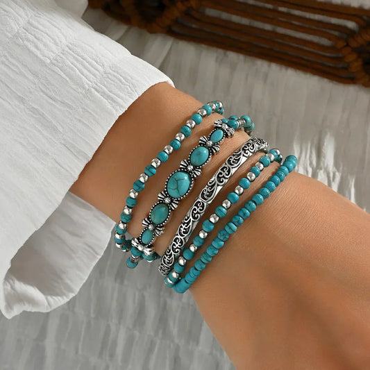 Set de pulseras boho con cuentas turquesa