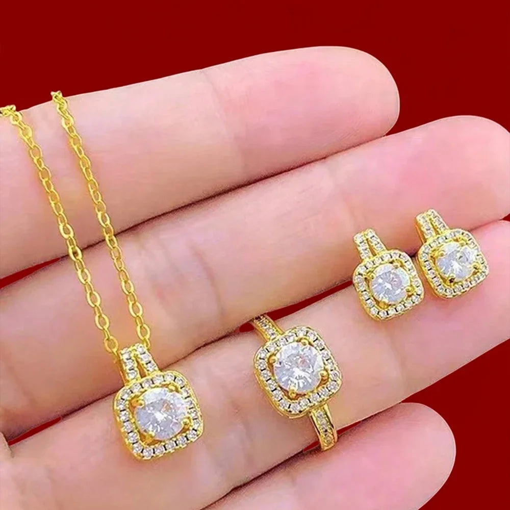 Conjunto de joyas cuadradas con circonitas, vista 4