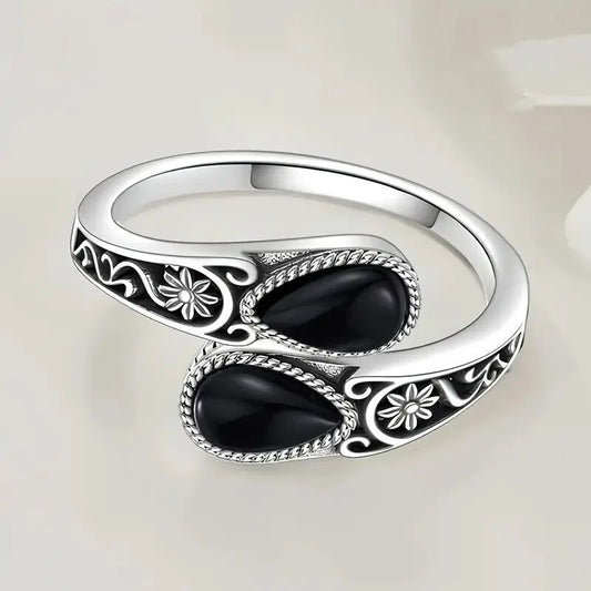 Anillo ajustable de flor con piedra opalina