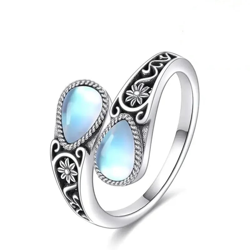 Anillo ajustable de flor con piedra opalina, vista 4