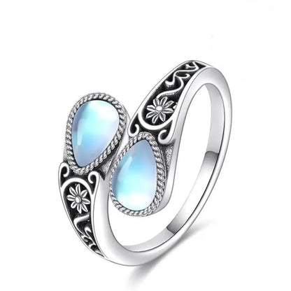 Anillo ajustable de flor con piedra opalina, vista 4