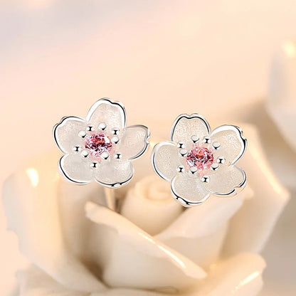 Pendientes de botón de flor con circonitas, vista 2