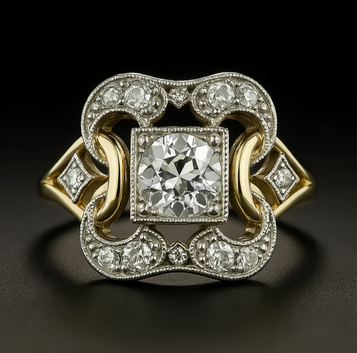 Anillo clásico dorado con circonitas, vista 2