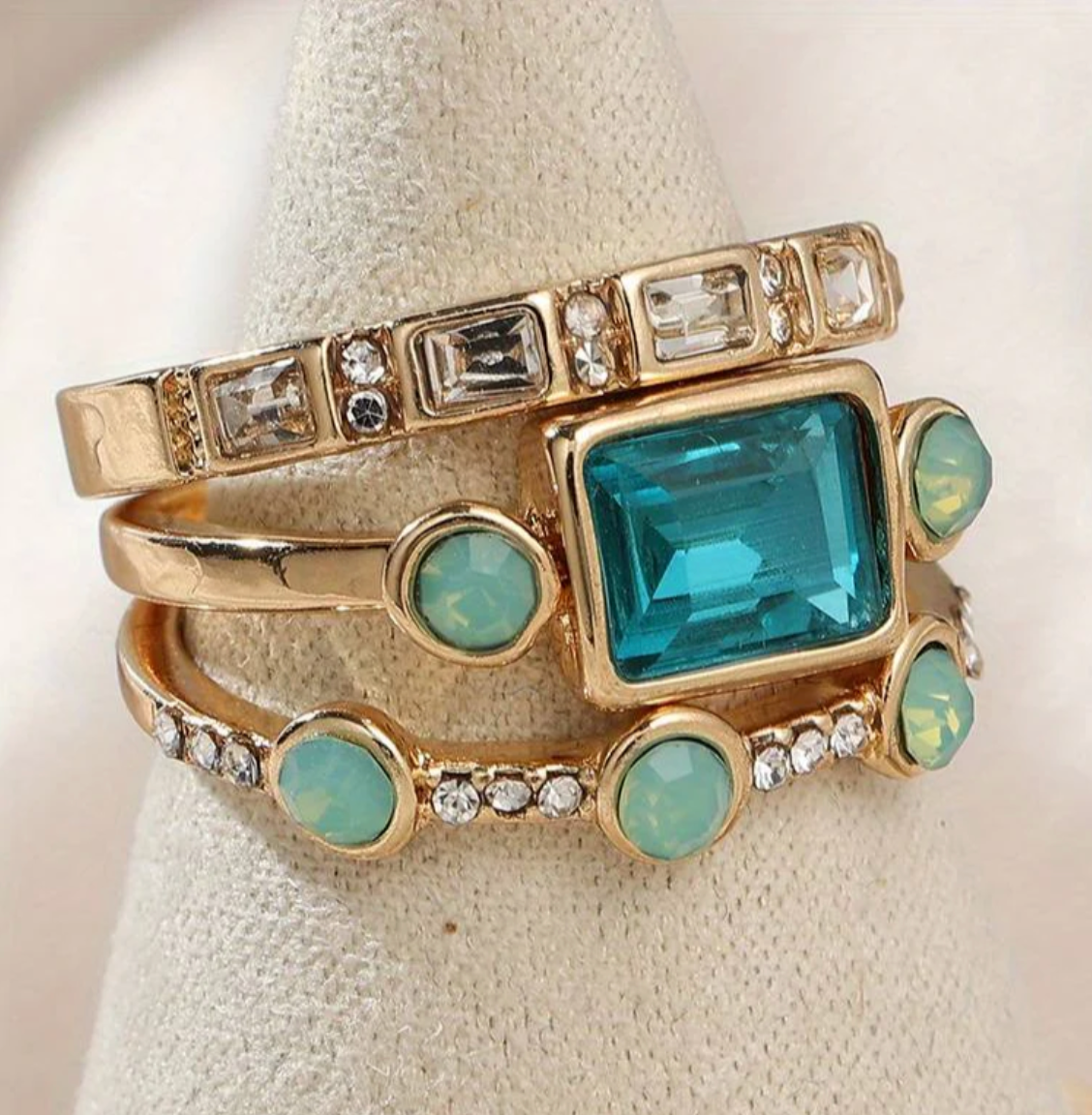 Set de anillos vintage con cristales, vista 2