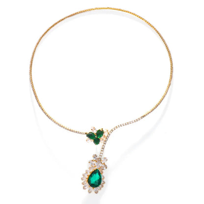 Collar vintage de flor con piedra verde, vista 3