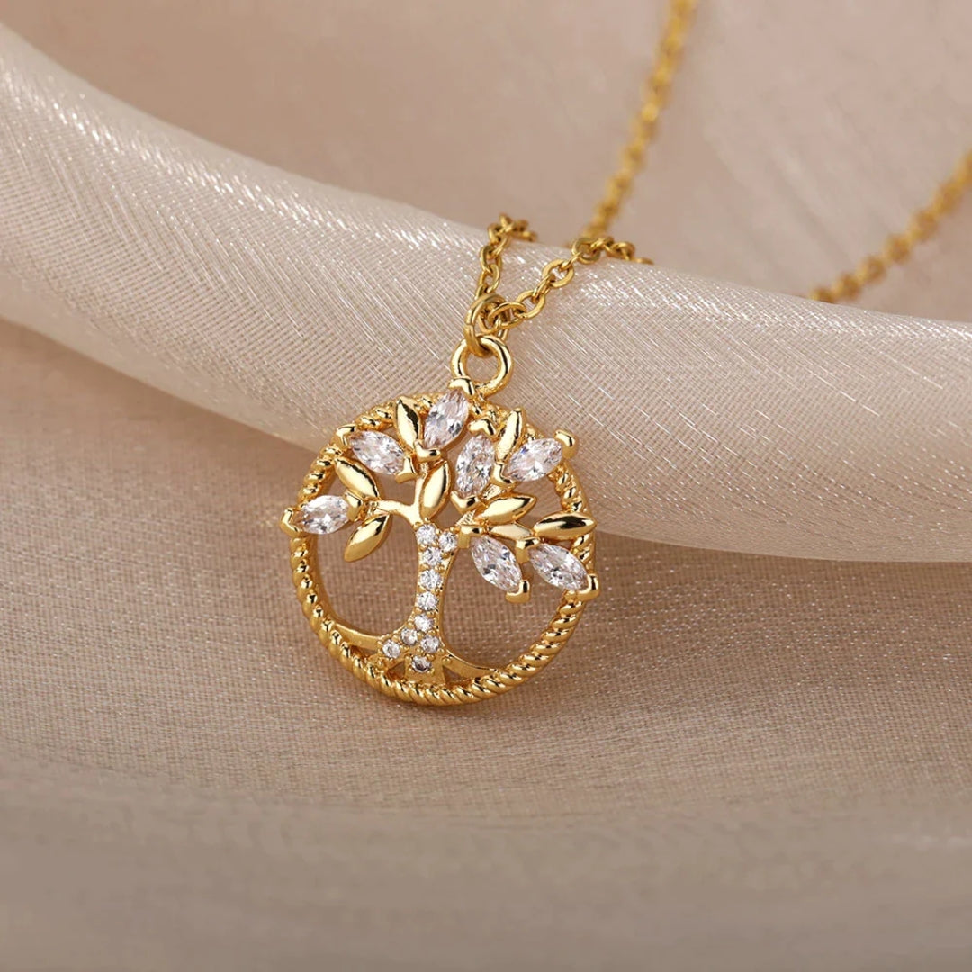 Collar con colgante de árbol de la vida dorado