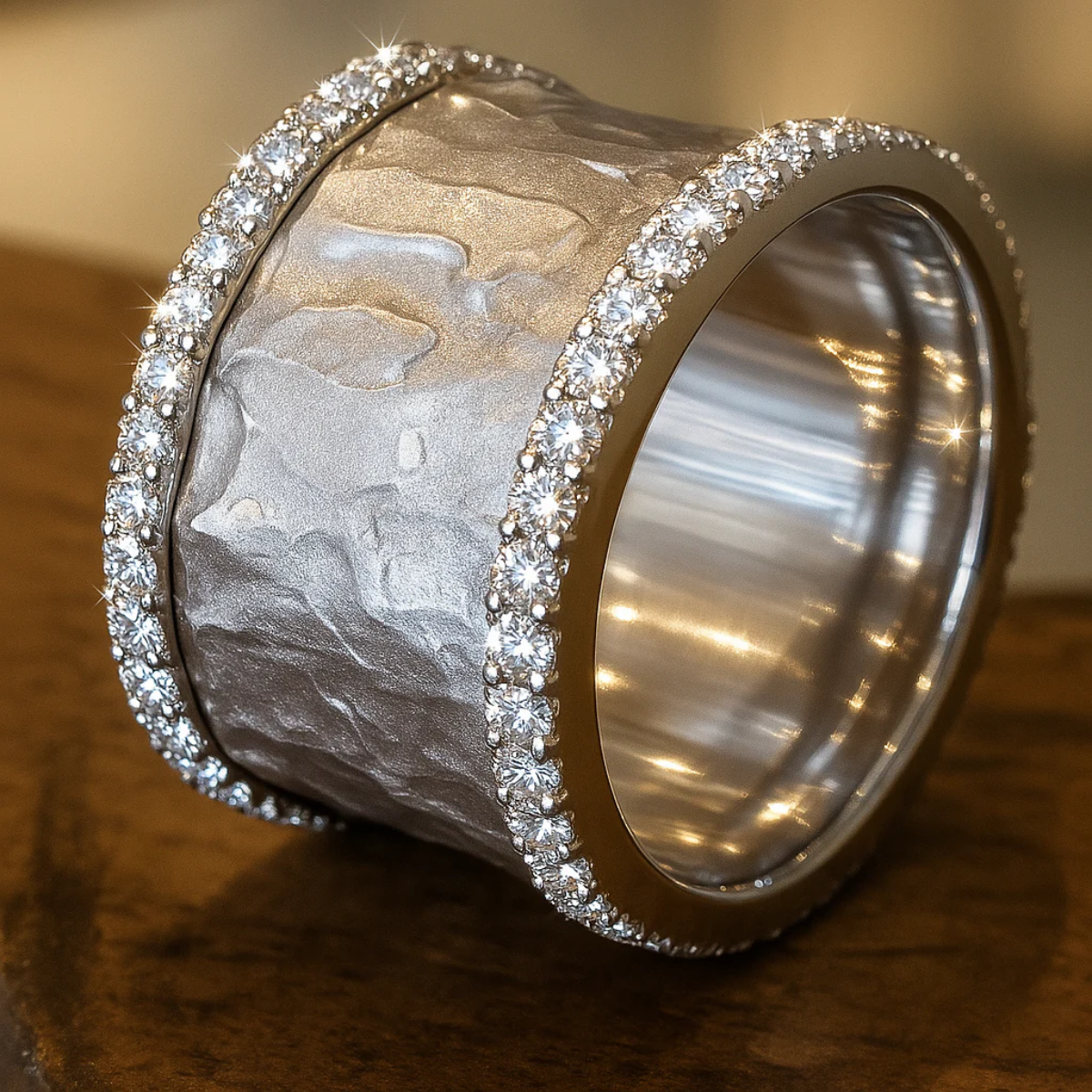 Anillo vintage plateado con circonitas, vista 2