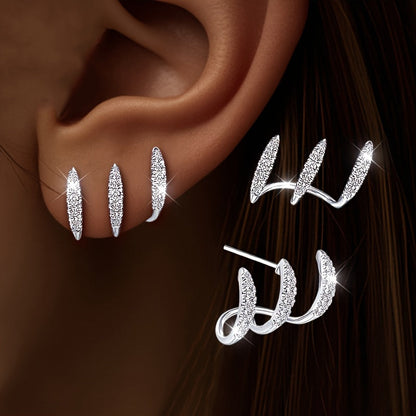 Pendientes trepadores de tres garras con strass, vista 6