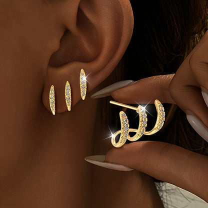 Pendientes trepadores de tres garras con strass, vista 7