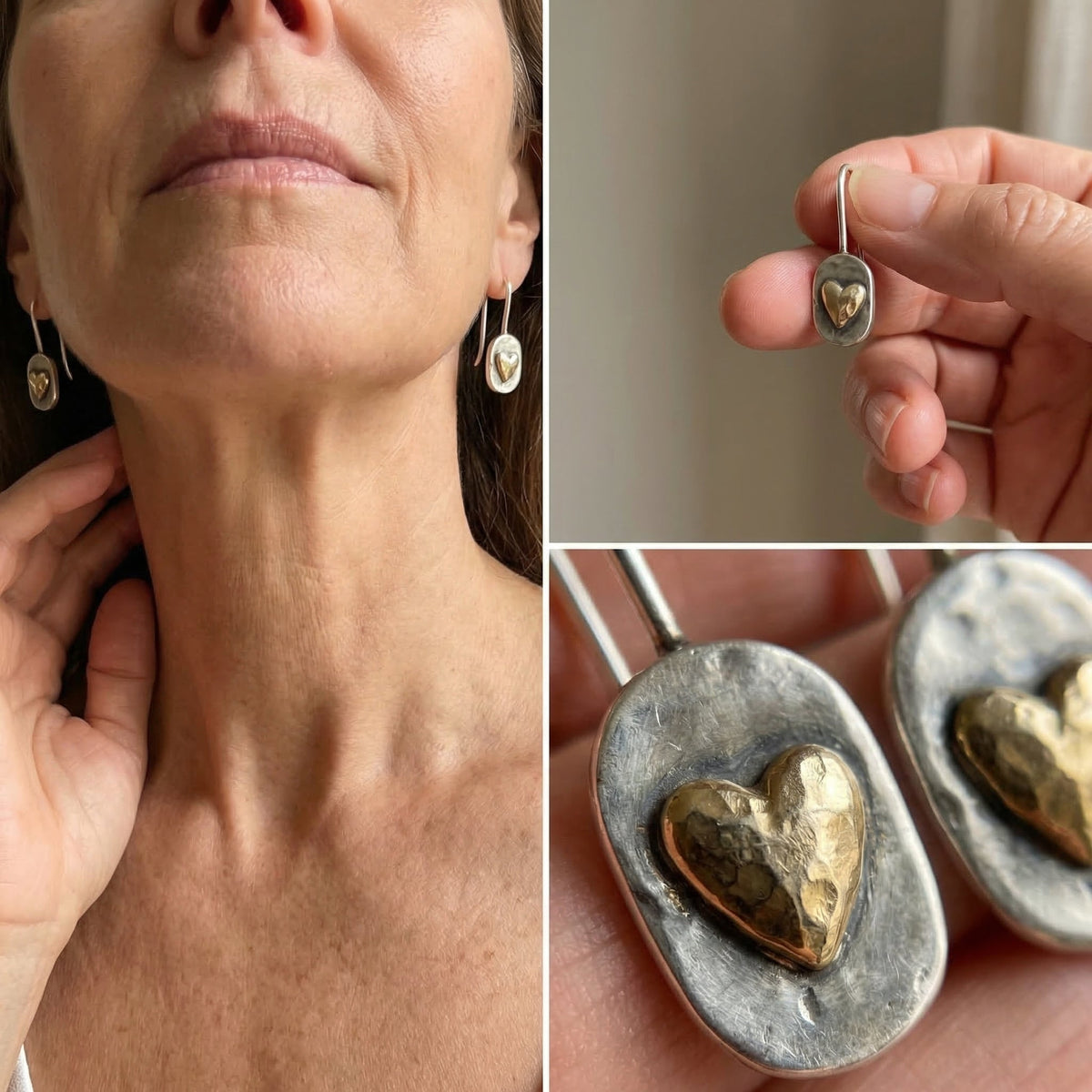 Pendientes de corazón con incrustaciones doradas, vista 2