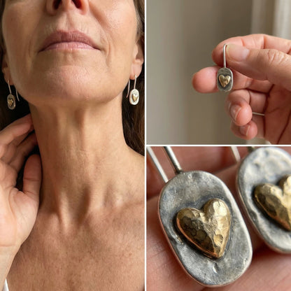 Pendientes de corazón con incrustaciones doradas, vista 2