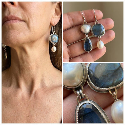 Pendientes vintage con piedra azul, vista 2