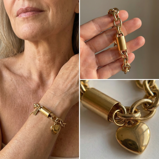 Pulsera gruesa dorada con corazón, vista 2