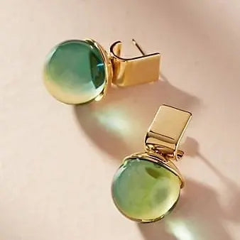 Pendientes vintage redondos con cristal verde