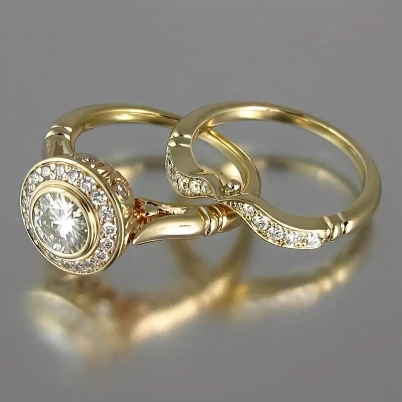 Set de anillos vintage dorados con circonitas