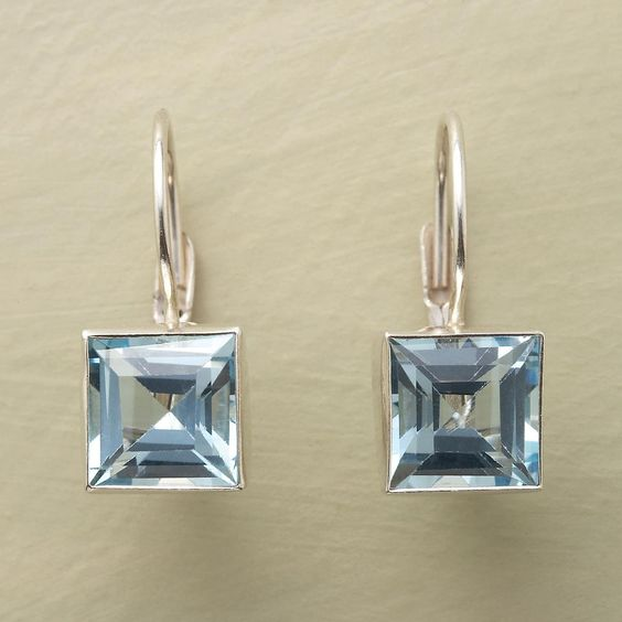 Pendientes con cristal azul cuadrado
